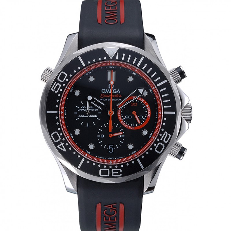 Omega Seamaster 622046 Replica Watch, Quartz, Black Dial, Brushed Steel Case, Chronograph, Sapphire