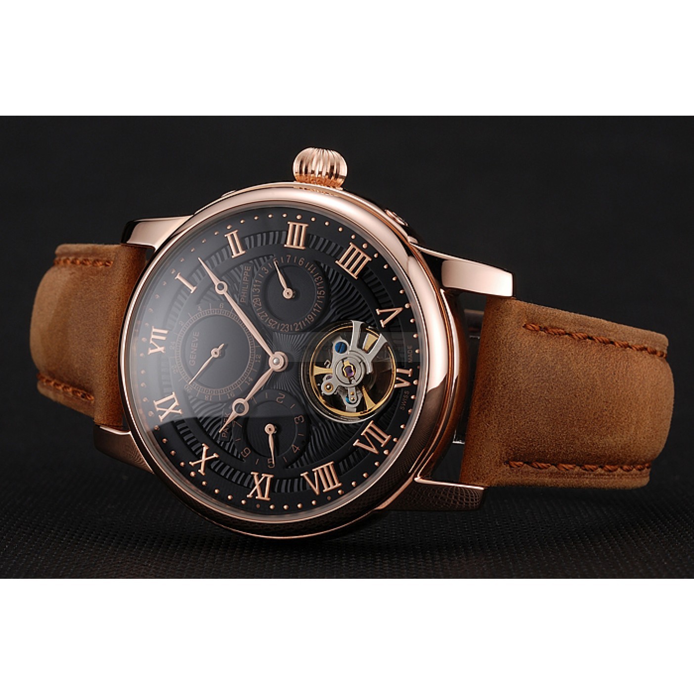 Patek Philippe GRAND COMPLICATIONS 1453814 Automatic Replica Watch, Men's, Black Dial, Leather