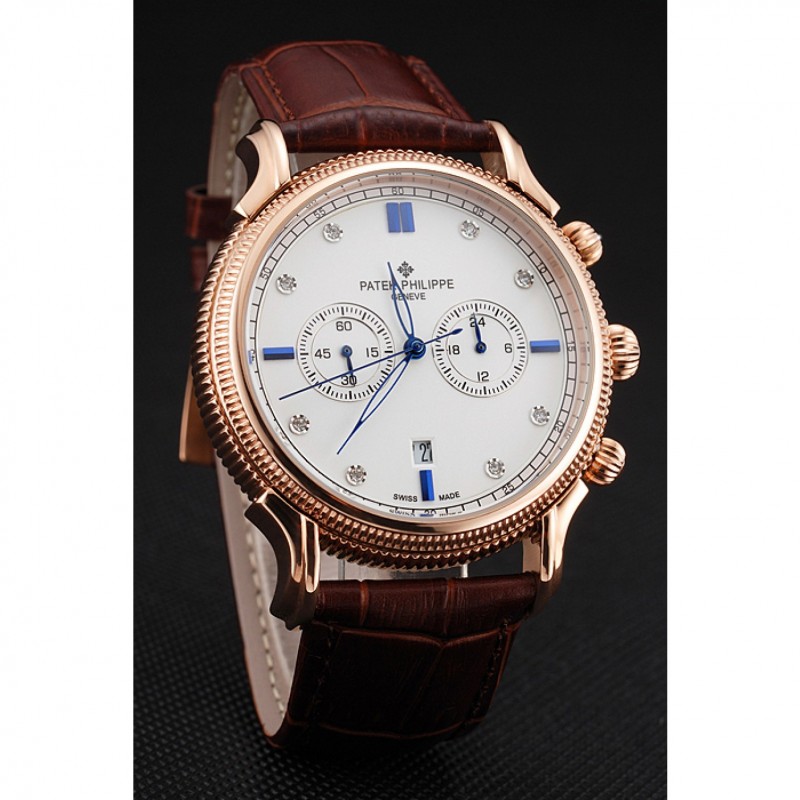 Patek Philippe Chronograph Replica, Quartz Movement, 18K Rose-Gold Plated, White Dial, 52x40mm Watch
