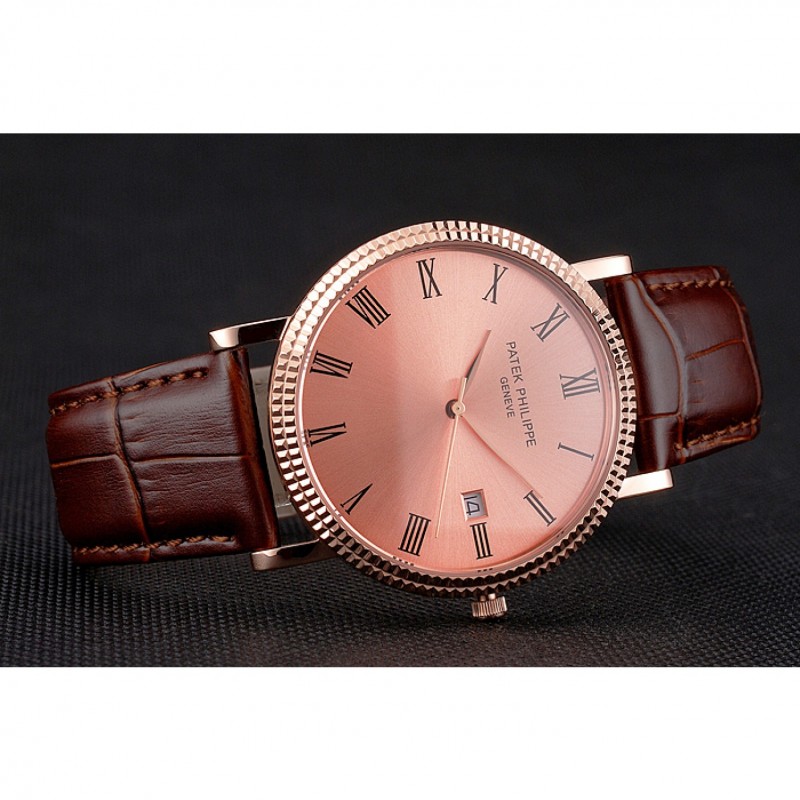 Patek Philippe Calatrava Quartz 18k Rose-Gold Plated Case Replica Watch
