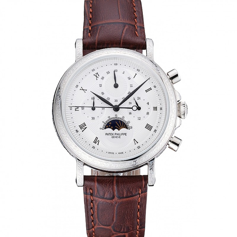 Patek Philippe Grand Complications Quartz Replica Watch, Paisley Engraved Silver Case