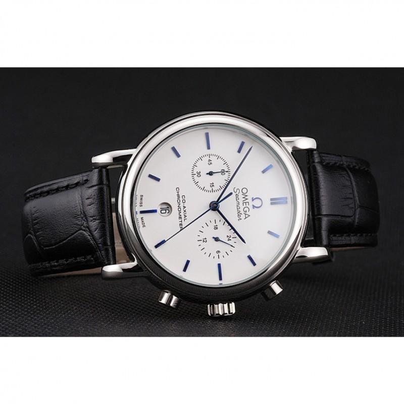 Omega Seamaster Replica, Quartz Movement, Black Crocodile Leather, White Dial, 40 x 48 mm, Model