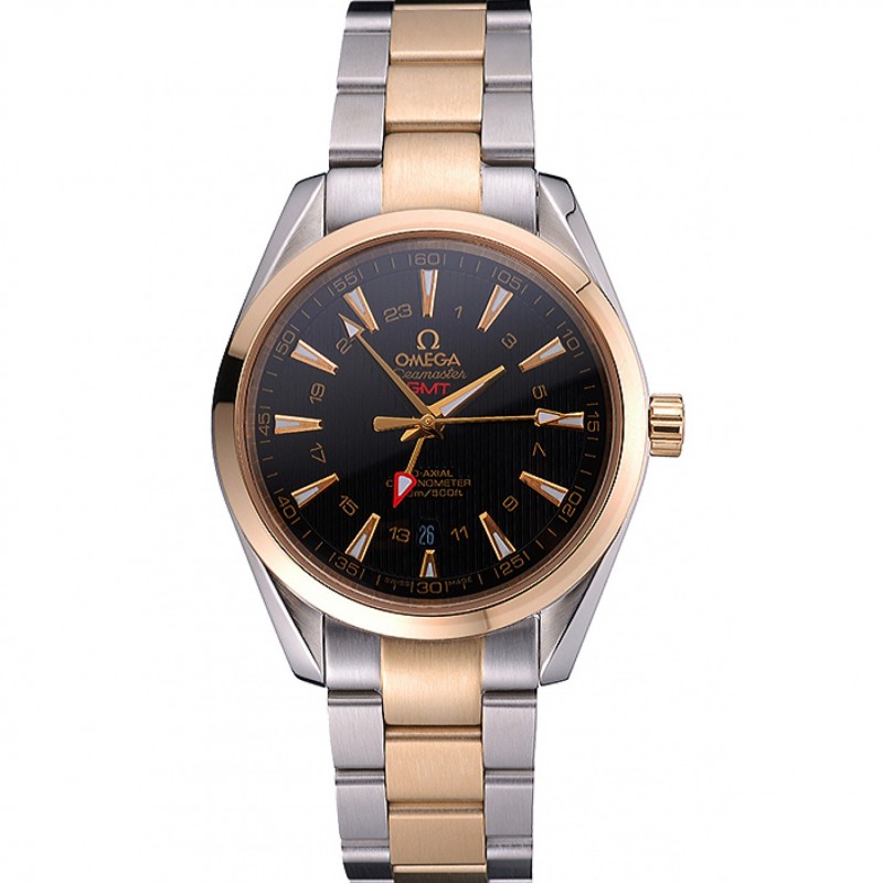Omega Seamaster 622396 Automatic Replica Watch, Kinetic, Black Dial, Brushed Steel Case, 18k Gold