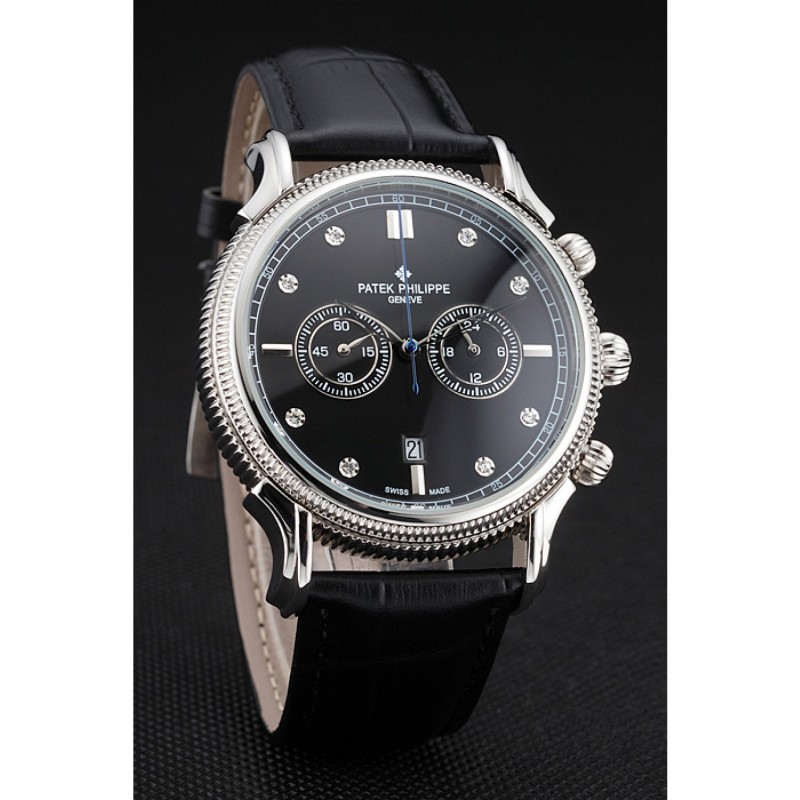 - PATEK PHILIPPE CHRONOGRAPH - QUARTZ - BLACK DIAL - 52X40MM - BROWN LEATHER STRAP Watch