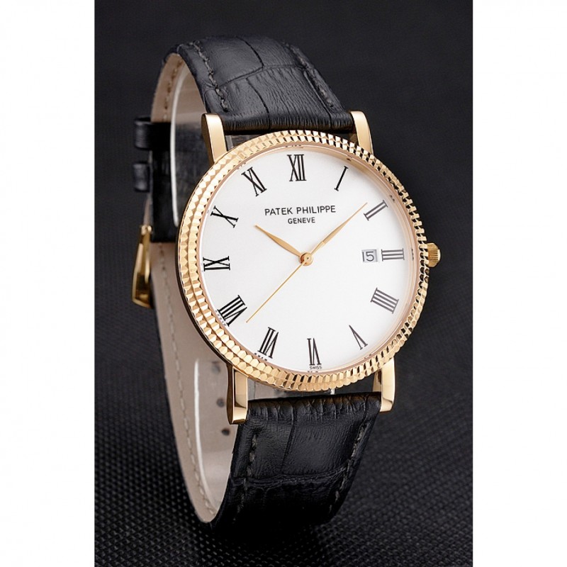 Patek Philippe Calatrava Replica Watch, Quartz, 18k Yellow Gold, Sapphire Crystal, White Dial, Men