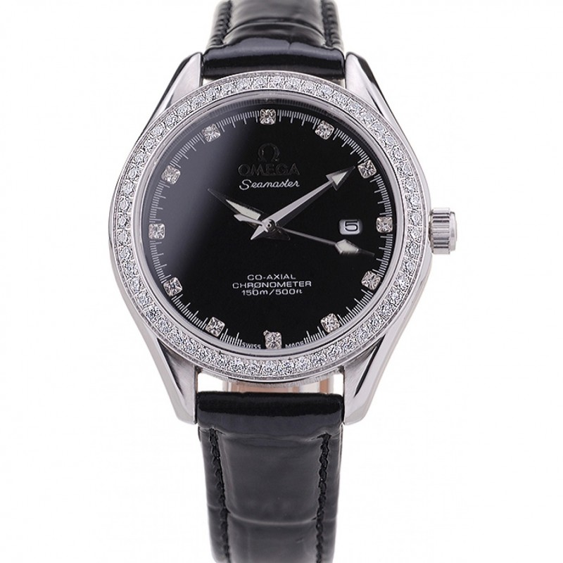 -OM157-OMEGA Seamaster Quartz Watch - Black Dial - Women's Omega Replica