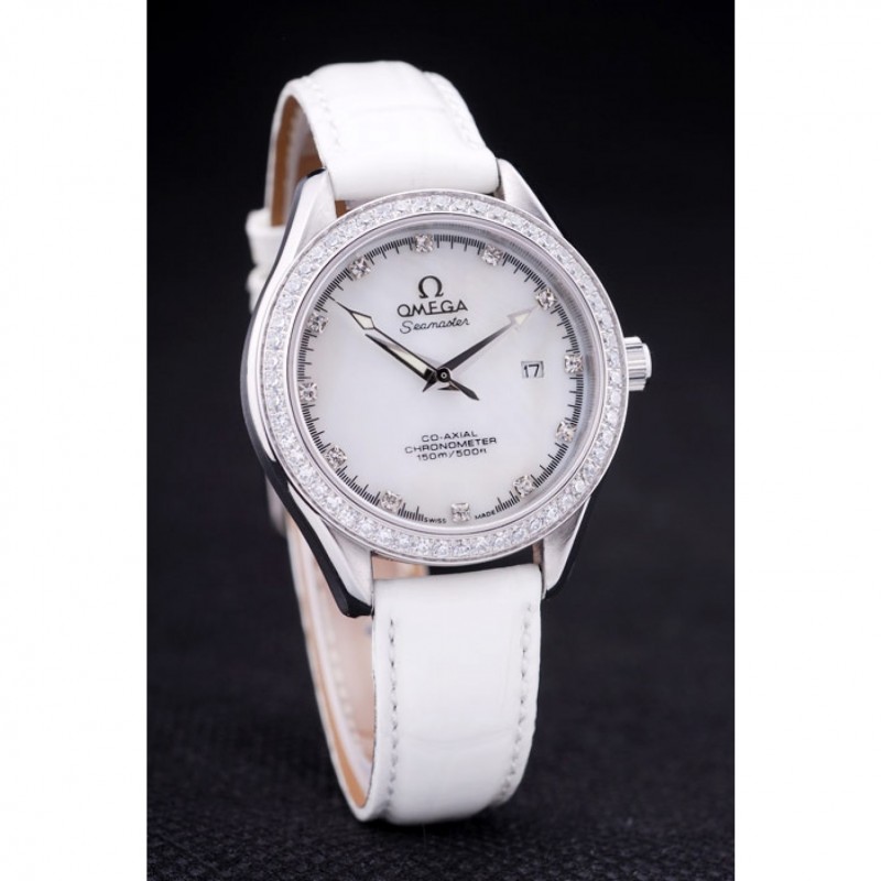 Omega Seamaster OM156 Replica Watch, Quartz Movement, White Dial, Stainless Steel Case, Women's