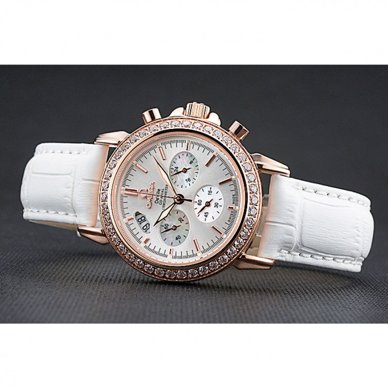 Omega Speedmaster 622455 Replica Watch, Quartz Movement, 18k Rose-Gold Case, Diamond Bezels, White