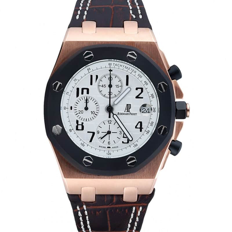 Audemars Piguet RO Offshore 3268 Quartz Replica Watch, Rose-gold Plated, Chronograph, Brown, White