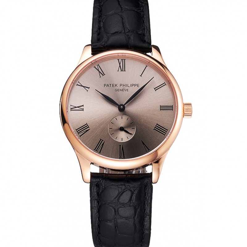 Patek Philippe Calatrava - Quartz - 18k Rose-Gold Plated - Black Dial - Replica Watch