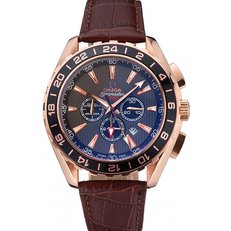 Omega Seamaster 622536 Replica Watch, Quartz Miyota, 18k Rose-Gold Case, Chronograph, Blue Dial