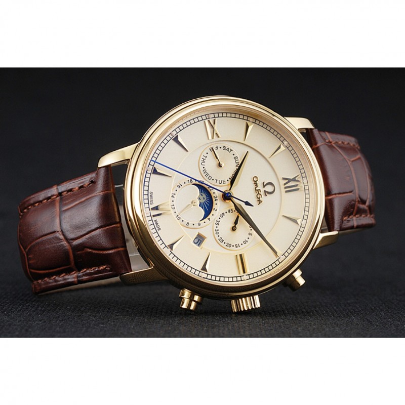 -1454228 - Omega De Ville Moonphase Replica Watch - Automatic - 18k Yellow Gold Plated - Brown