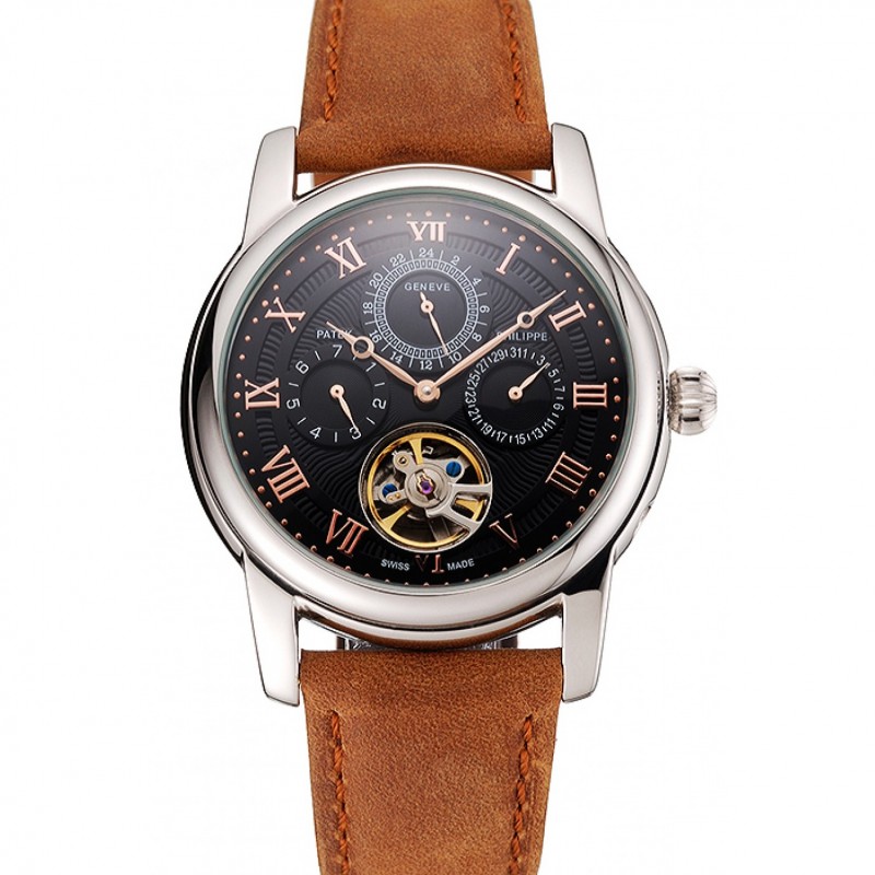 Patek Philippe Grand Complications 1453815 Replica Watch, Automatic Movement, Black Dial, Leather
