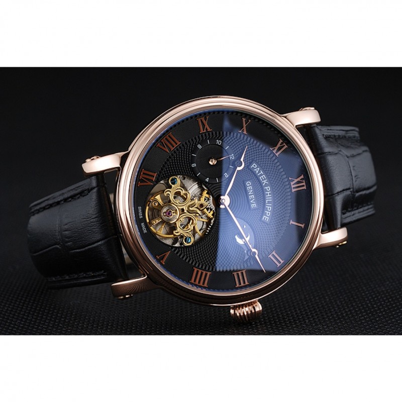 Patek Philippe Complications Replica Watch, Kinetic, 18k Rose-Gold Plated, Black Dial, Model