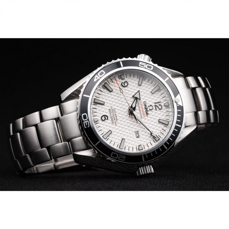 Omega Seamaster Planet Ocean Co-axial Black Replica Watch, Automatic Movement, White Dial, Brushed