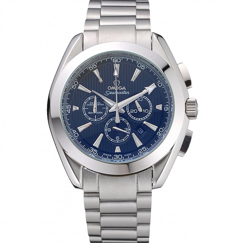 Omega Seamaster Replica Watch, Quartz Movement, Black Dial, Stainless Steel Case, Chronograph