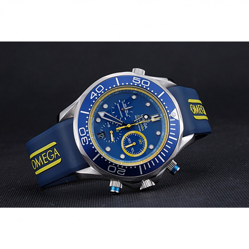 Omega Seamaster 622044 Replica Watch, Japanese Quartz, Blue Dial, Brushed Steel Case, Blue Ceramic