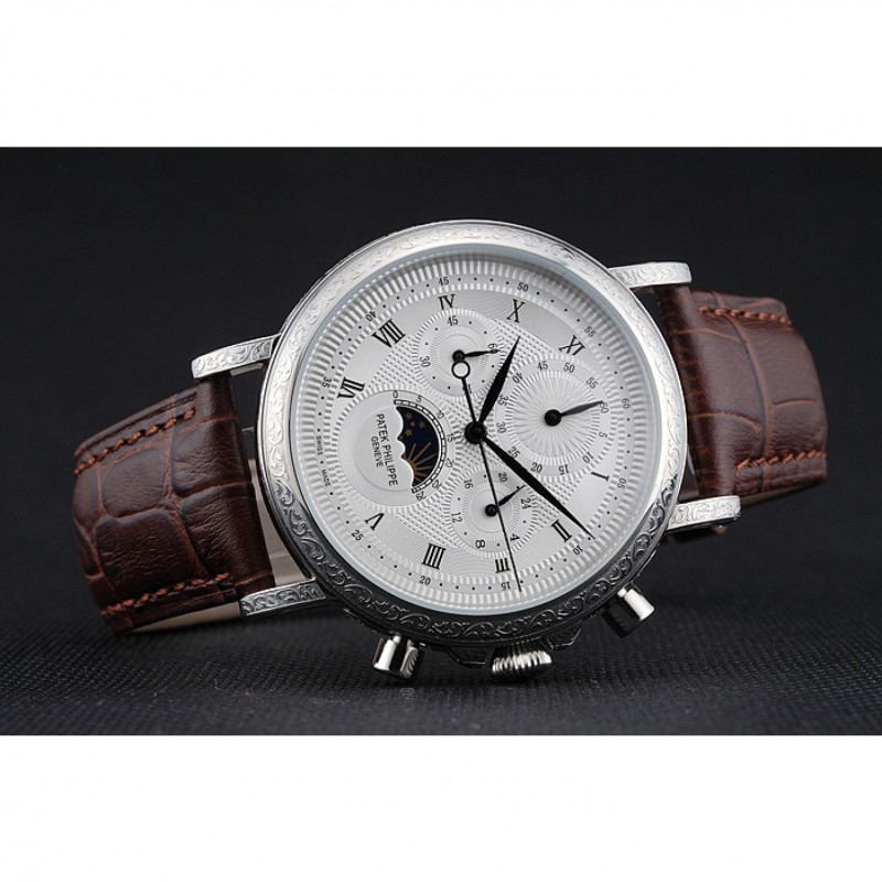 Patek Philippe Grand Complications Quartz Replica Watch, Paisley Engraved Silver Case