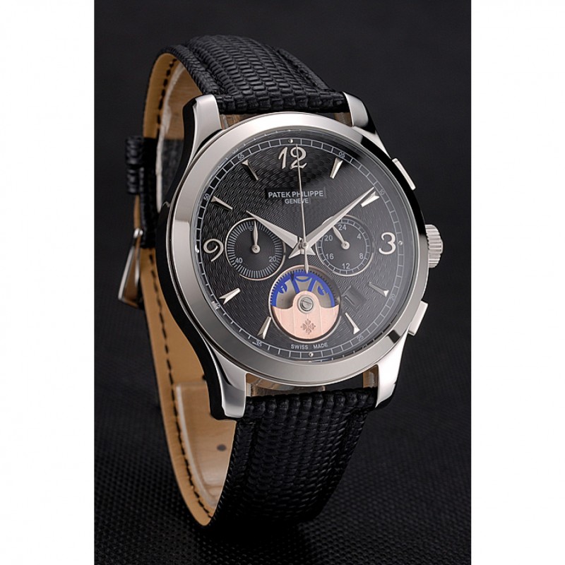 Patek Philippe Chronograph - Complications - Quartz - Japanese - Polished Stainless Steel - Black