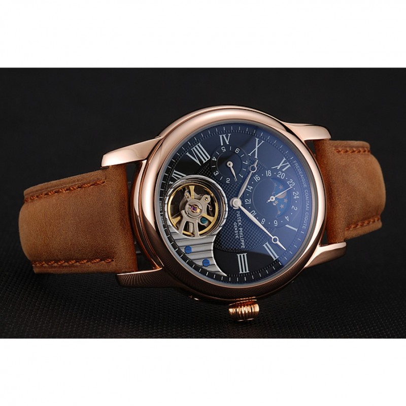 Patek Philippe Grand Complications Replica Watch, Automatic Movement, Black Dial, Leather Band