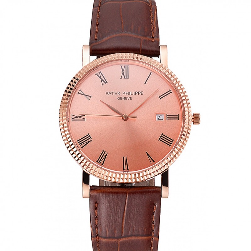 Patek Philippe Calatrava Quartz 18k Rose-Gold Plated Case Replica Watch