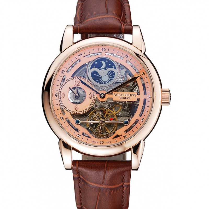 Patek Philippe Dual Time - Automatic - 18K Rose-Gold Plated - Silver Dial - Men's Watch - 55x44mm