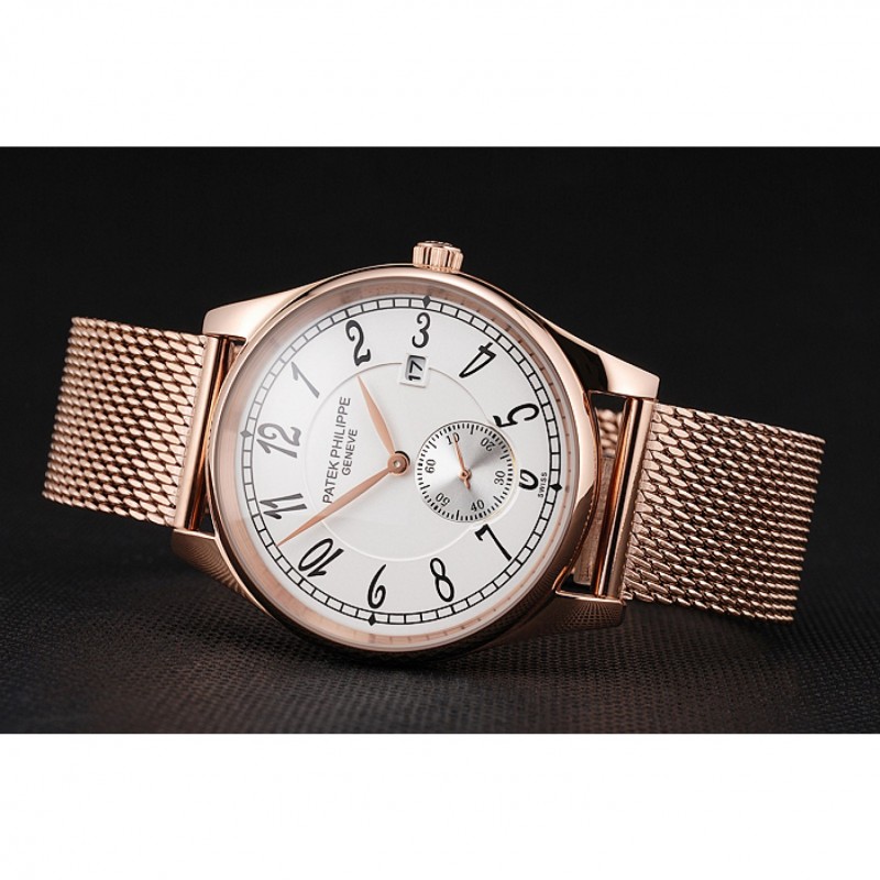 Patek Philippe Calatrava Quartz Replica Watch, 05090086, 18k Rose-Gold Plated, Men's, White Dial