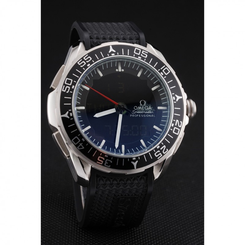 Omega Speedmaster Quartz Chronograph Replica Watch, Black Dial, Brushed Steel Case, Model