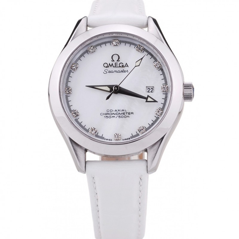 Omega Seamaster OM155 Quartz Watch, Japanese Quality, Polished Stainless Steel, White Dial, Women's
