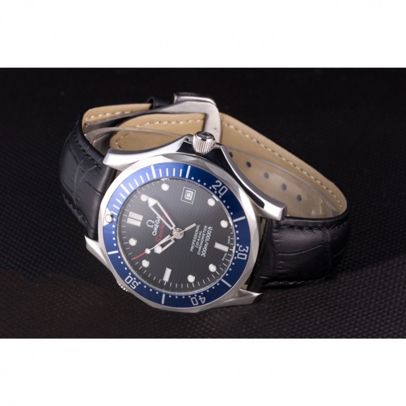 Omega Seamaster OM185 Replica Watch, Automatic Movement, Black Dial, Polished Steel Case, Japanese