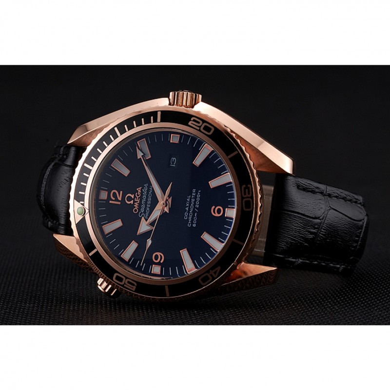 Omega Seamaster 622389 Replica Watch, Black Dial, 18k Rose-Gold Plated Case