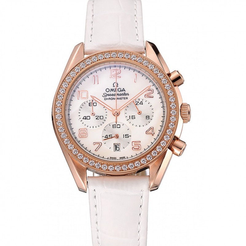 Omega Speedmaster - Quartz - White Dial - Women's Watch - 18k Rose-Gold Plated - Chronograph
