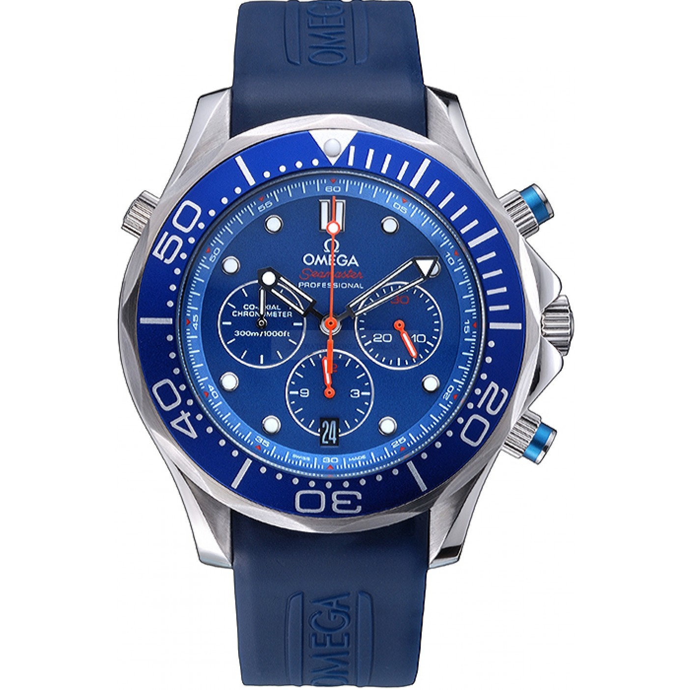 -OMEGA-SEAMASTER-622045 - Quartz Replica Watch - Blue Ceramic Bezel - Blue Rubber Strap