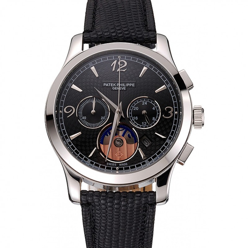 Patek Philippe Chronograph - Complications - Quartz - Japanese - Polished Stainless Steel - Black