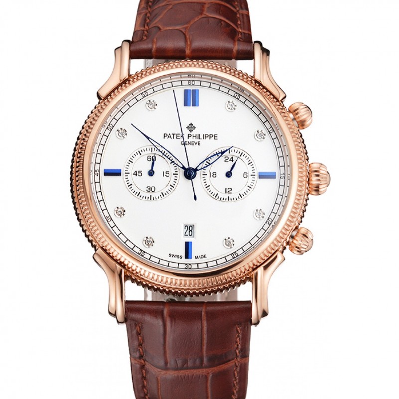 Patek Philippe Chronograph Replica, Quartz Movement, 18K Rose-Gold Plated, White Dial, 52x40mm Watch