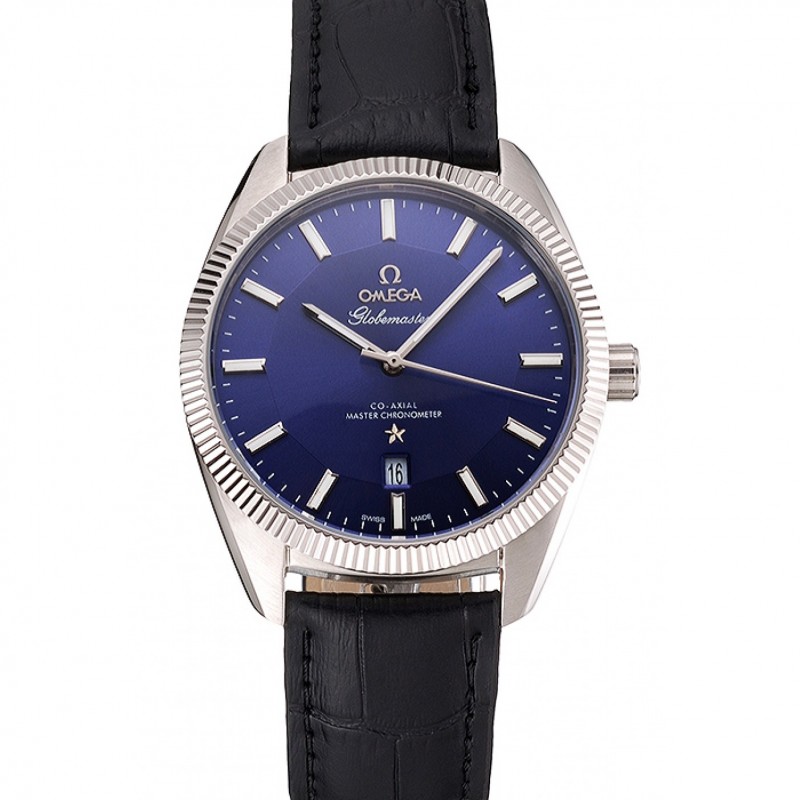 Omega Globemaster Replica Watch, Kinetic Auto, Blue Dial, Brushed SS Case, Model