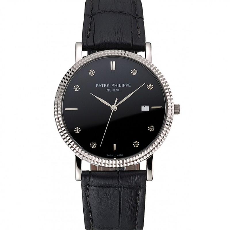 Patek Philippe Calatrava Replica Watch, Quartz Movement, Polished Stainless Steel, Black Dial