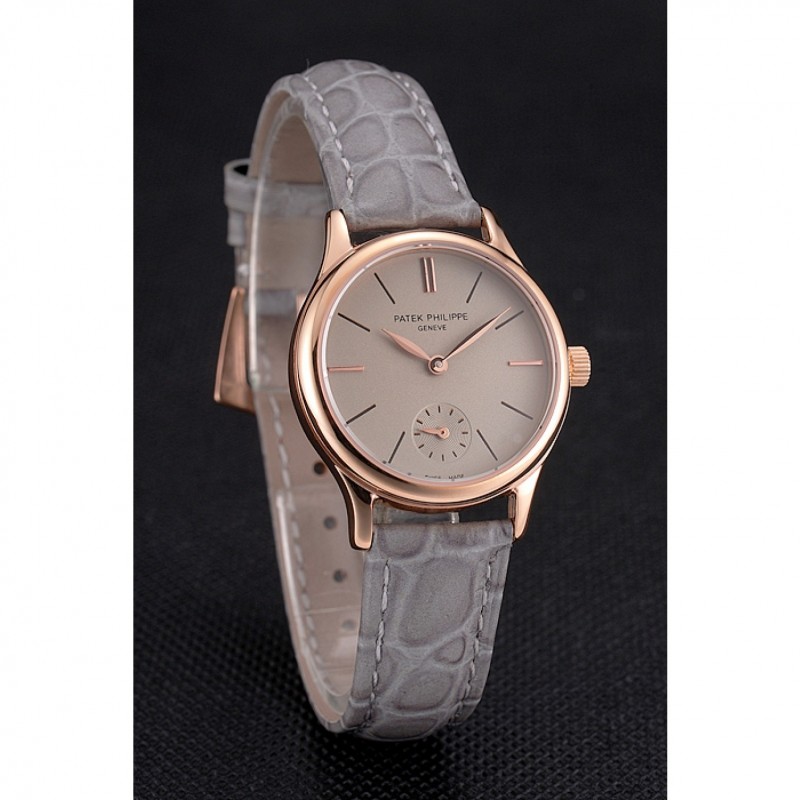 Patek Philippe Calatrava Replica Watch, Quartz, 18k Rose-Gold Plated, Grey Silver Dial, Women's