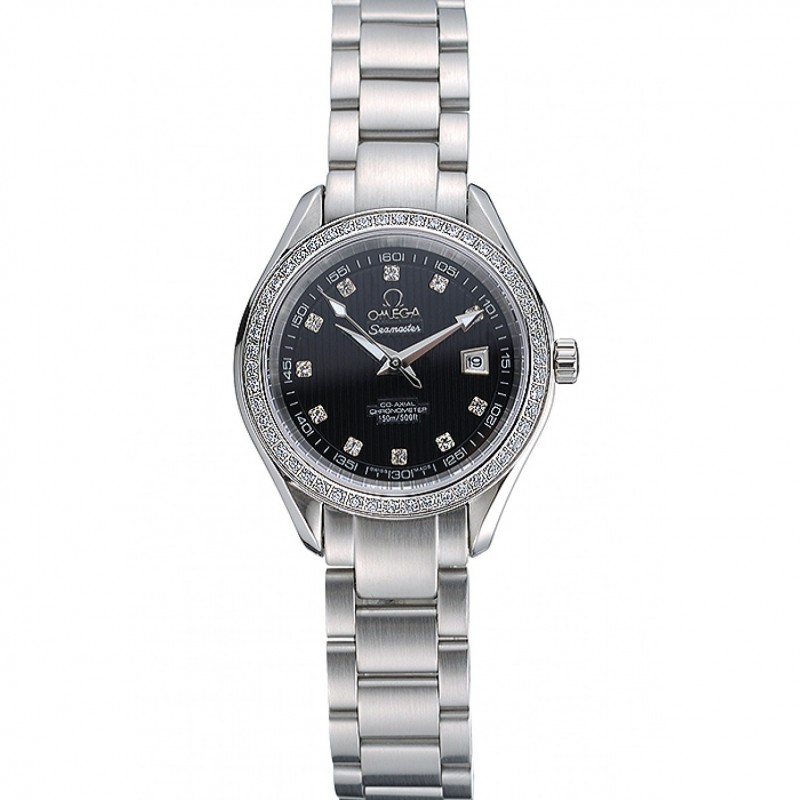 Omega Seamaster 622449 - Quartz - Japanese - Stainless Steel - Diamond Bezel - Black Dial - Women's