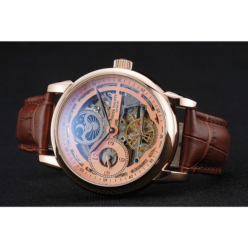 Patek Philippe Complications Replica Watch, Automatic Movement, 55mm Rose-Gold, Brown Leather