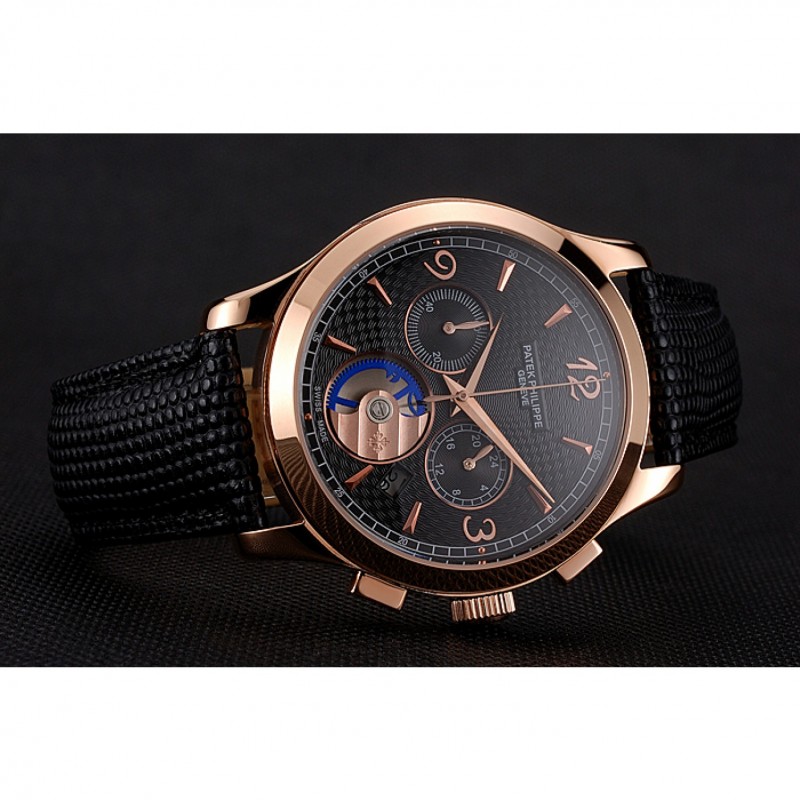 Patek Philippe Complications Chronograph Replica Watch, Black Dial, 18K Rose-Gold Plated, Model