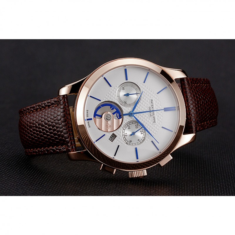 Patek Philippe Chronograph White Men's Watch, Complications Collection, Quartz, 18k Rose-Gold