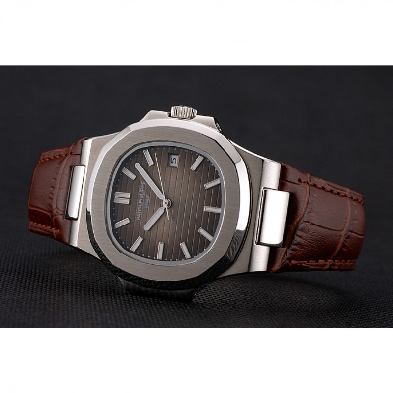 Patek Philippe Nautilus Replica Watch, Automatic Movement, Black Dial, Brushed Stainless Steel