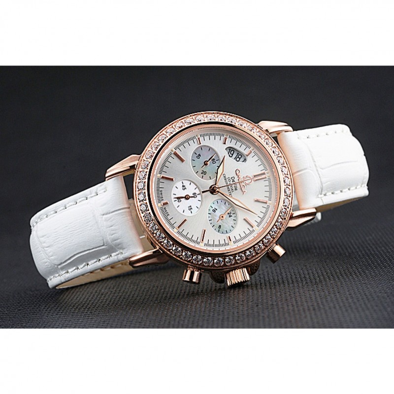 Omega Speedmaster 622455 Replica Watch, Quartz Movement, 18k Rose-Gold Case, Diamond Bezels, White