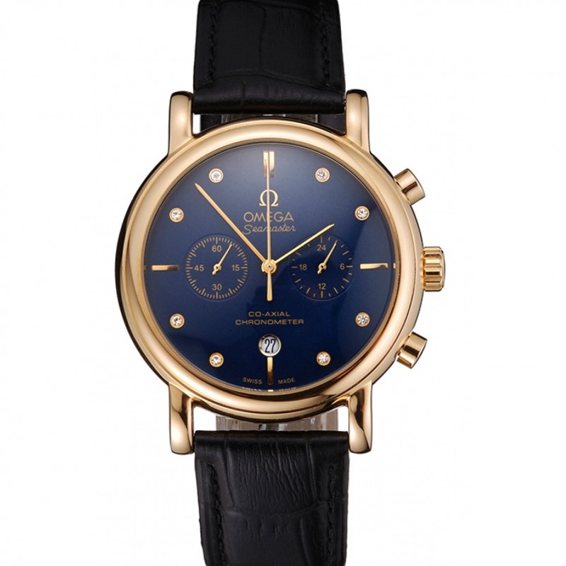 Omega Seamaster Quartz Battery, 18k Rose-Gold Plated Case, Blue Dial, Replica Watch