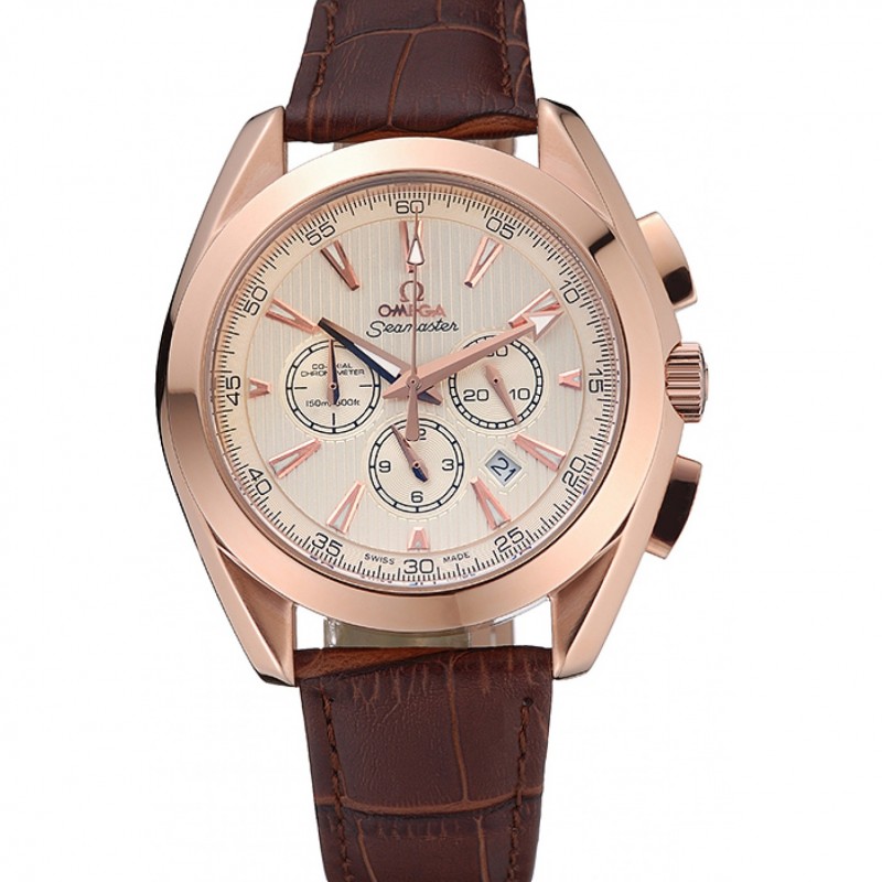 Omega Seamaster 622530 Replica Watch, White Dial, 18K Rose-Gold Plated Case & Bracelet