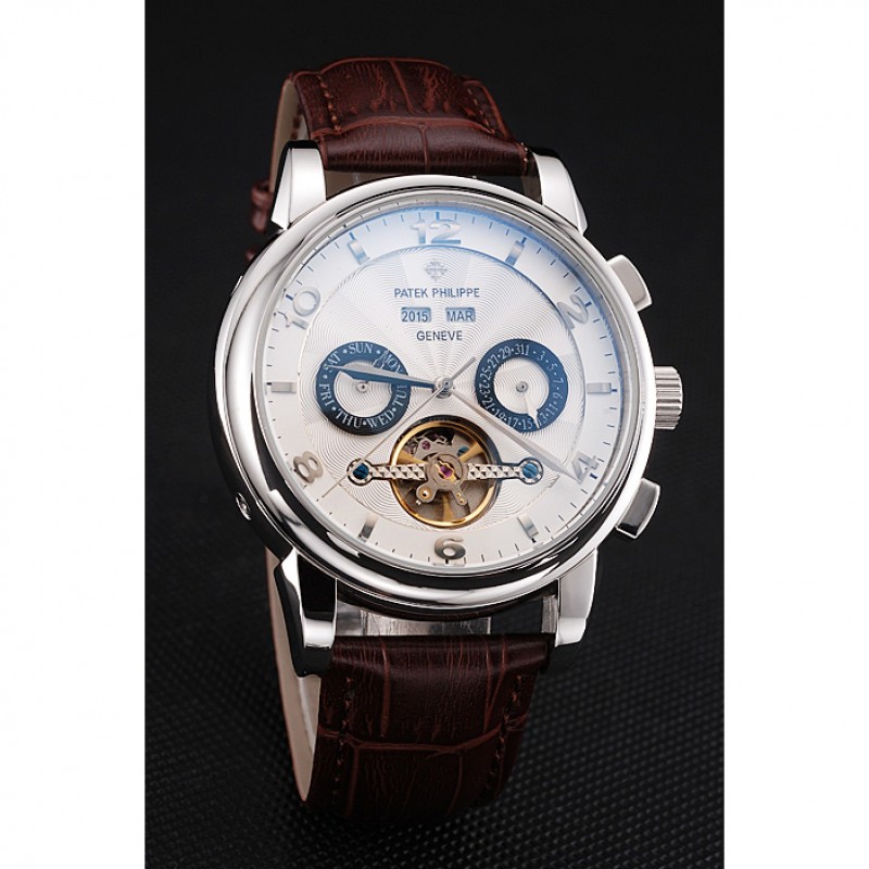 -PP-CLASSIC-T-TOURB-REP-W-54X45MM-WHITE-BROWN-JAP-STEEL-BK-BL-CROCO-CLASP Watch