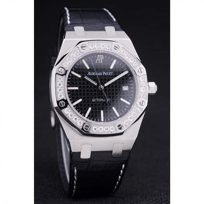 Audemars Piguet RO Royal Oak Replica Watch, Automatic, Japanese, Brushed SS Case, Black Dial, Black