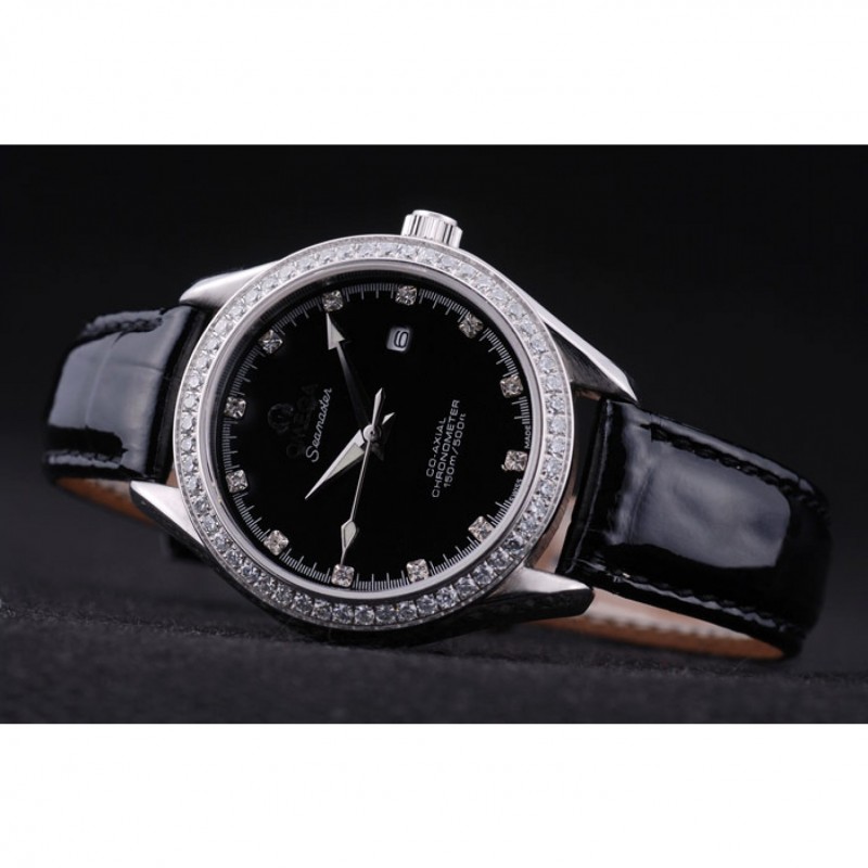 -OM157-OMEGA Seamaster Quartz Watch - Black Dial - Women's Omega Replica