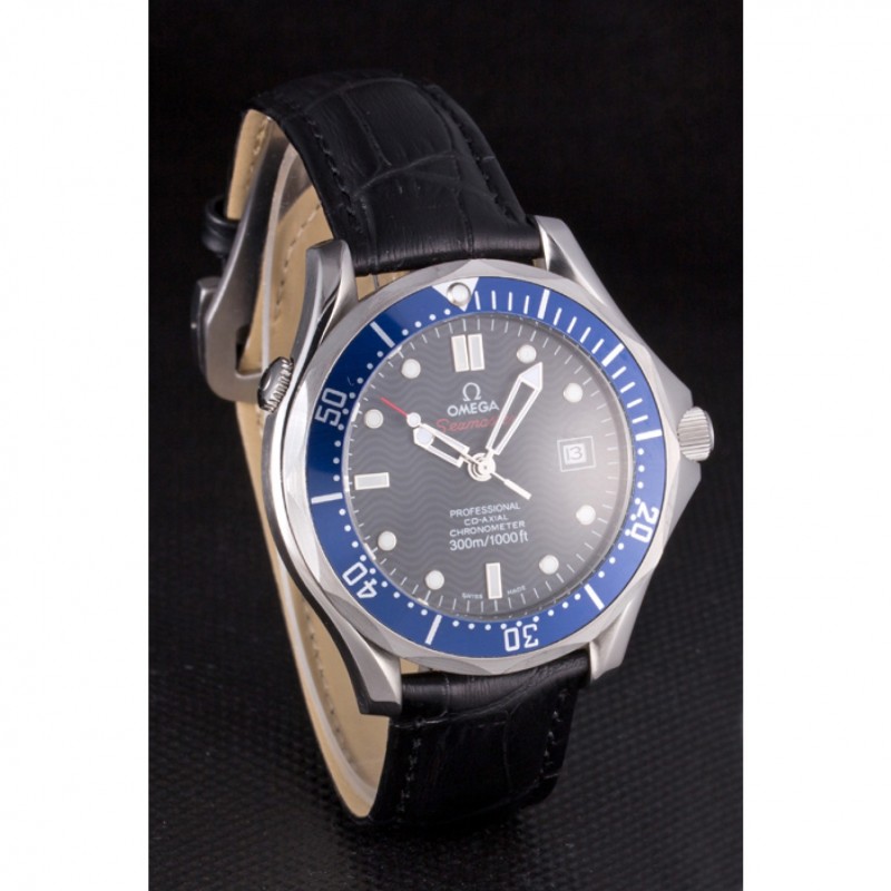 Omega Seamaster OM185 Replica Watch, Automatic Movement, Black Dial, Polished Steel Case, Japanese